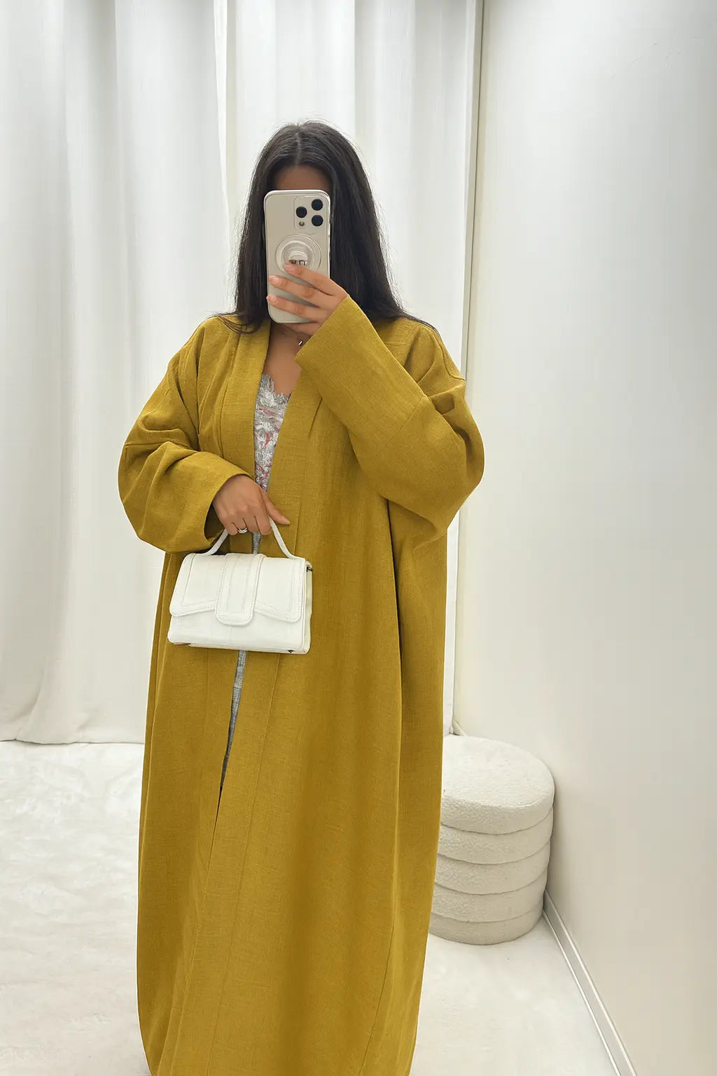 Kimono long en lin moutarde – Ensemble 3 pièces MissChadou