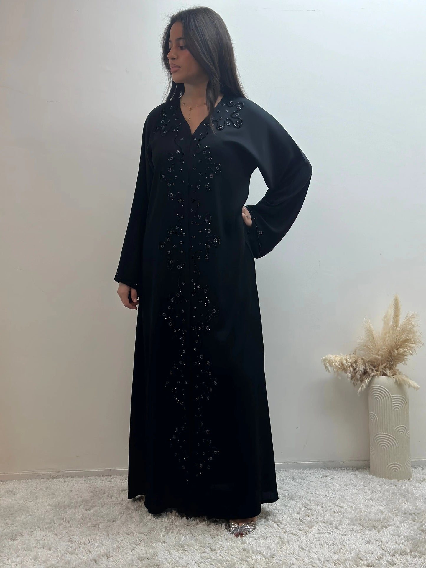 Abaya Dubai à Strass Noire