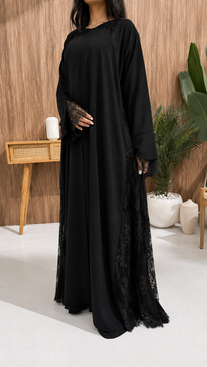 Kimono abaya noir dentelle latérale fluide – Miss Chadou Dubai