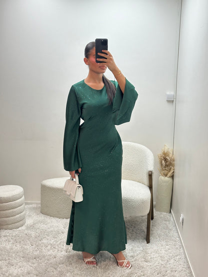 Robe Verte en Satin à Paillettes Ella