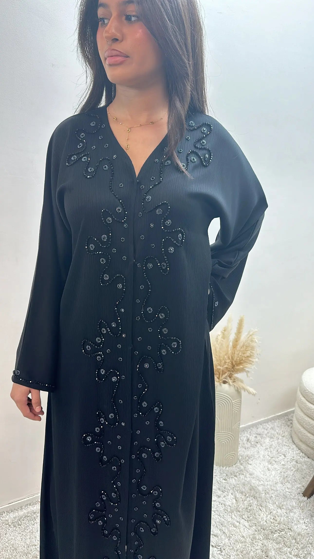 Abaya Dubai à Strass Noire