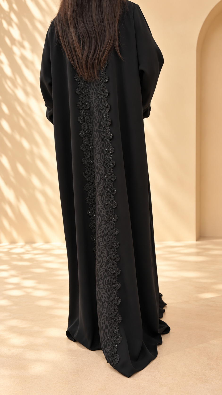 Abaya Al Manarah noire 2 pièces avec foulard assorti inclus
