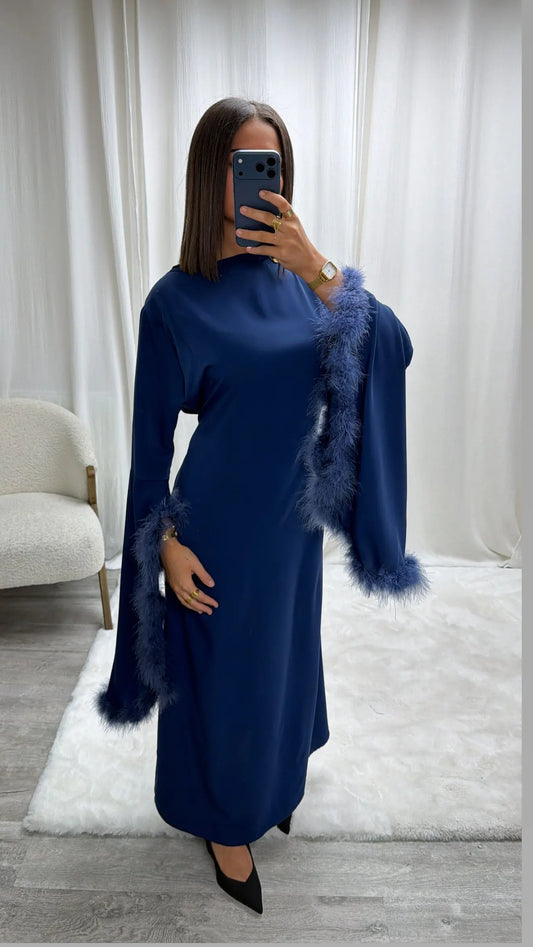 Robe de soirée fluide avec plumes Salma Miss Chadou