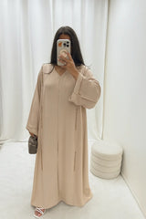 Abaya Dubai Nimat Beige – Premium Gold Rhinestones