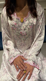 Embroidered Makhaweer Ivory Pink Floral – Italian Silk