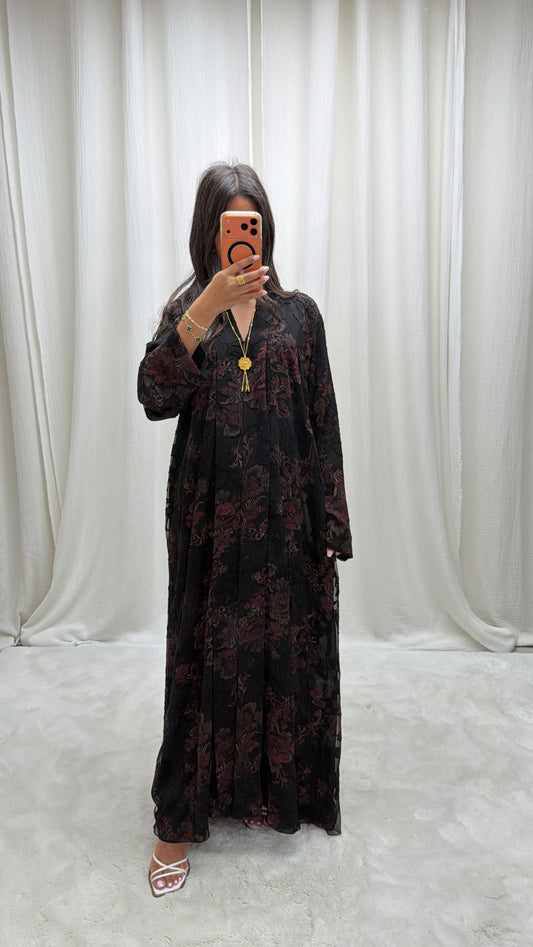 Abaya Medinilla Bordeaux – Jacquard Dévoré