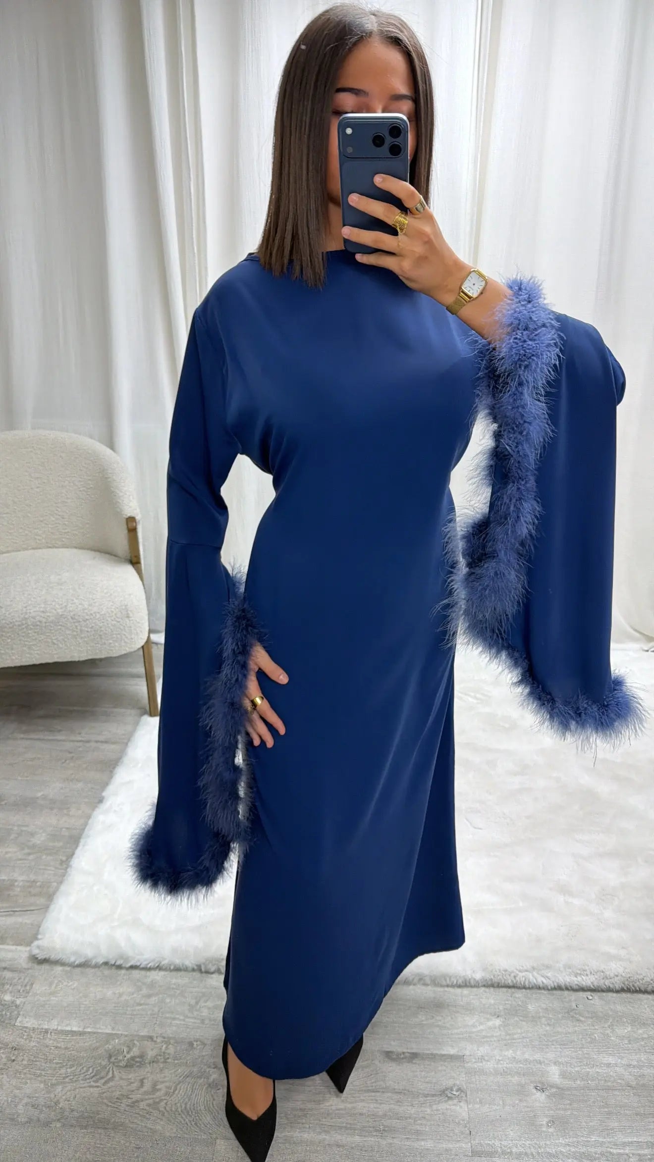 Robe de soirée fluide avec plumes Salma Miss Chadou