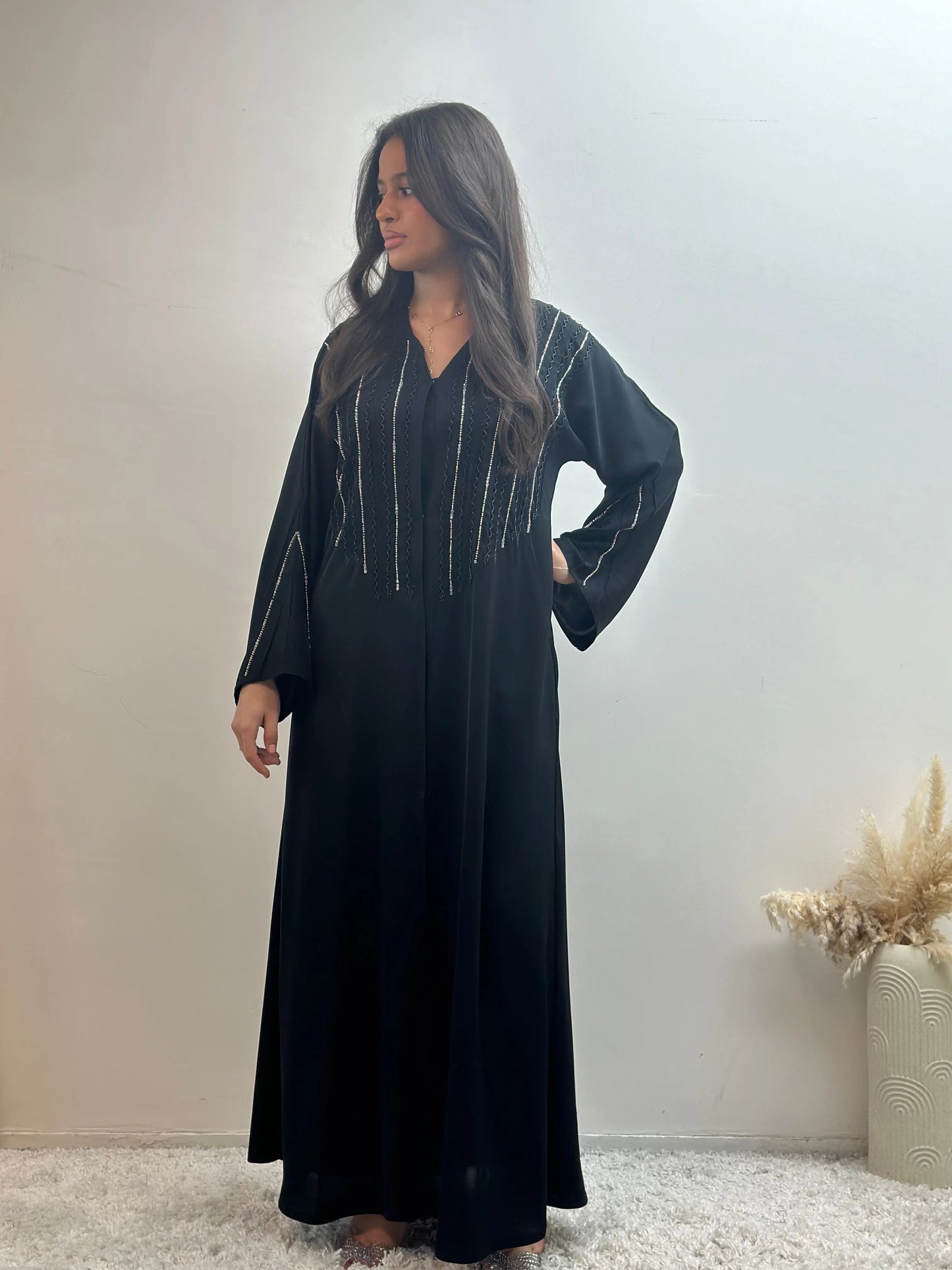 Abaya Dubai à Strass Noire