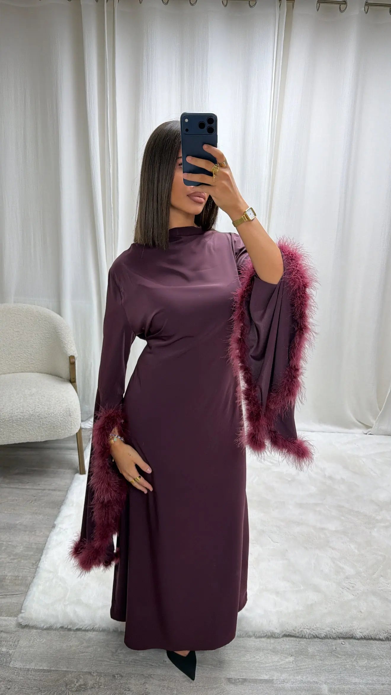 Robe de soirée fluide avec plumes Salma Miss Chadou