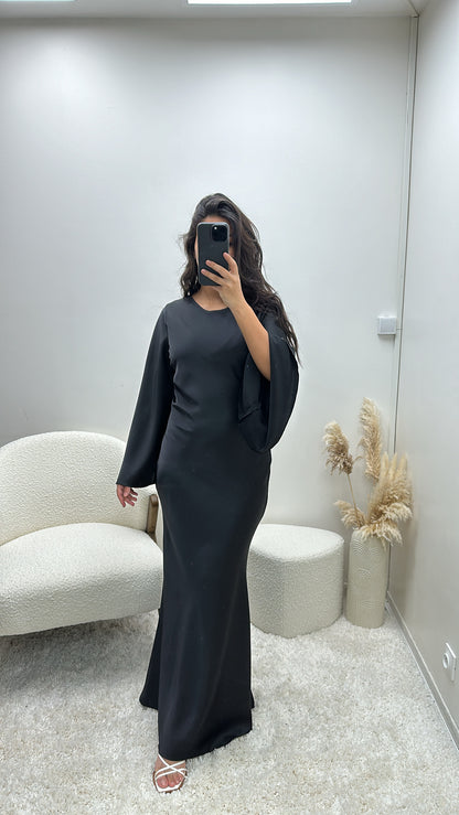 Robe Longue En Satin Noire Tina