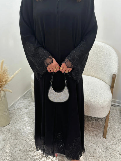 ABAYA KIMONO EMBROIDERED WITH STRASS 2 PIECES NAFISA BLACK