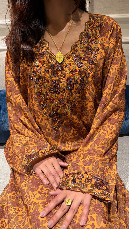 Makhaweer Brodé Rouille Fleuri – Coton