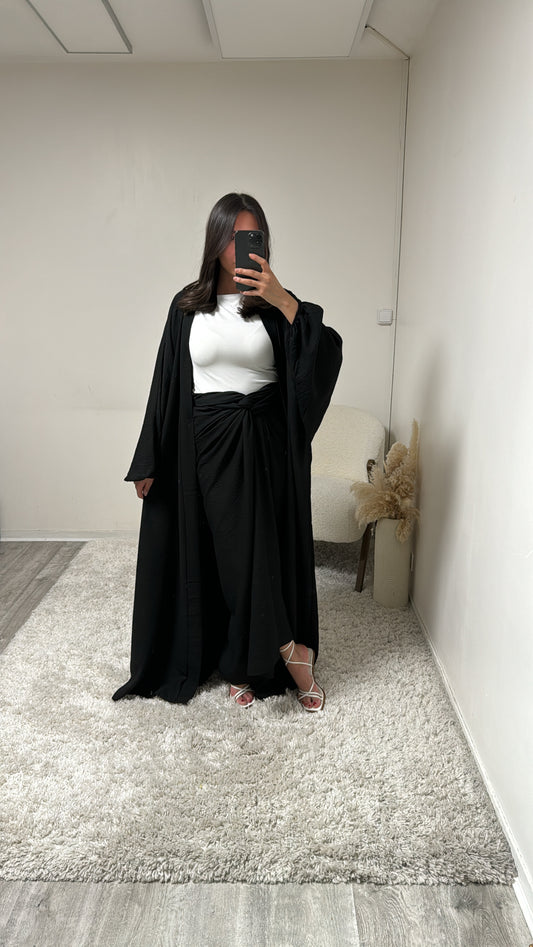 Ensemble 2 Pièces Kimono et Jupe à Nouer Noir Kim