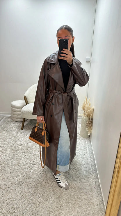 Trench Long Simili Cuir Oversize Selna