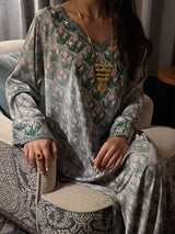 Grey Foliage Makhaweer – Italian Silk