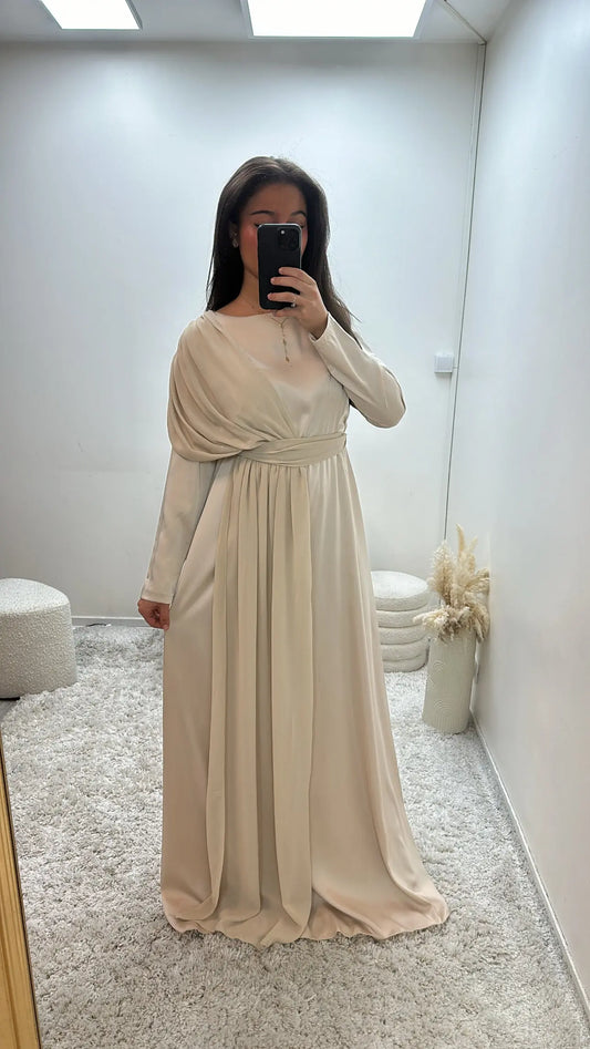 Robe de Soirée en Satin Inaya Beige