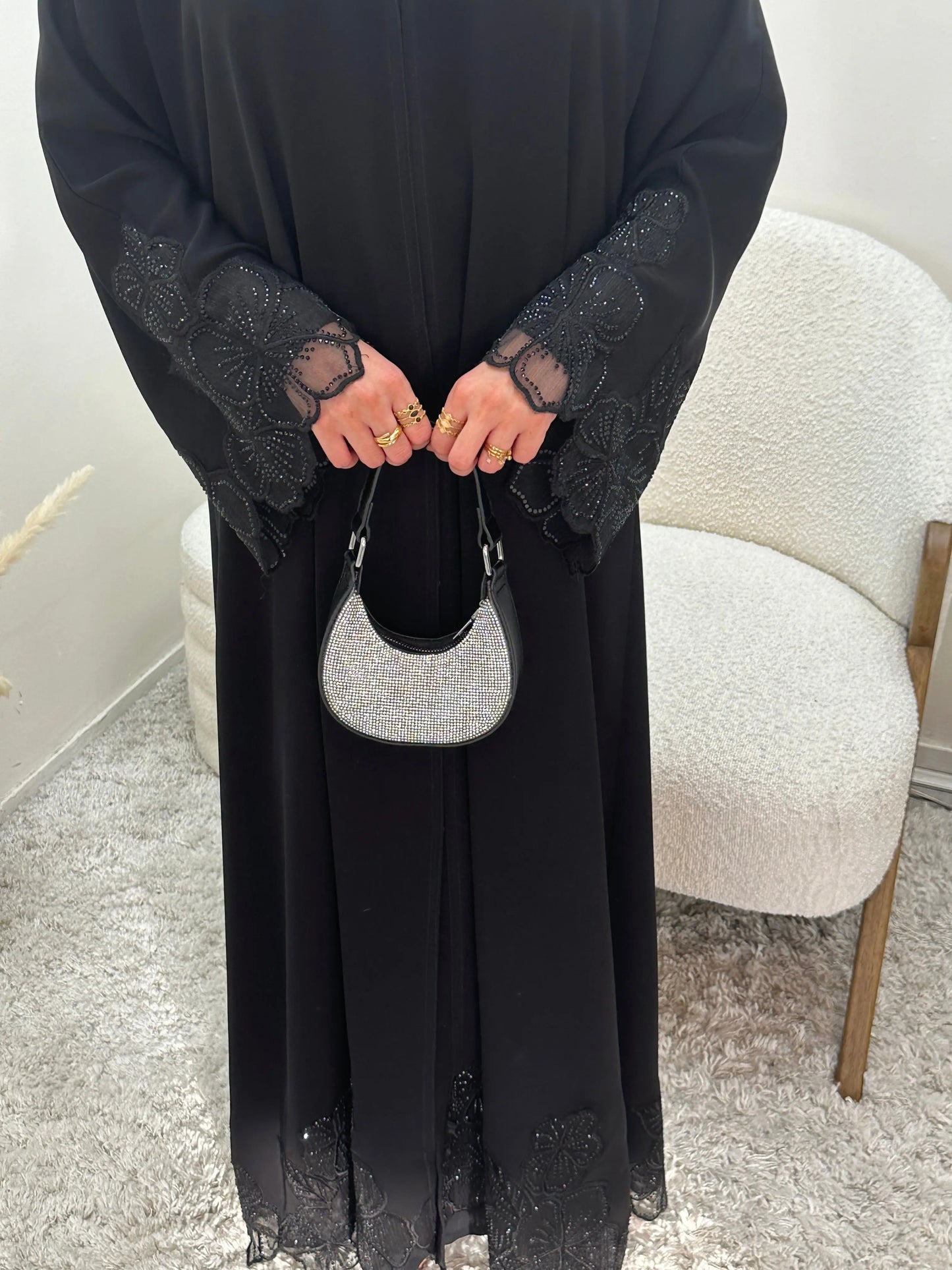 ABAYA KIMONO EMBROIDERED WITH STRASS 2 PIECES NAFISA BLACK