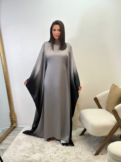 Abaya bicolore satinée grise adana