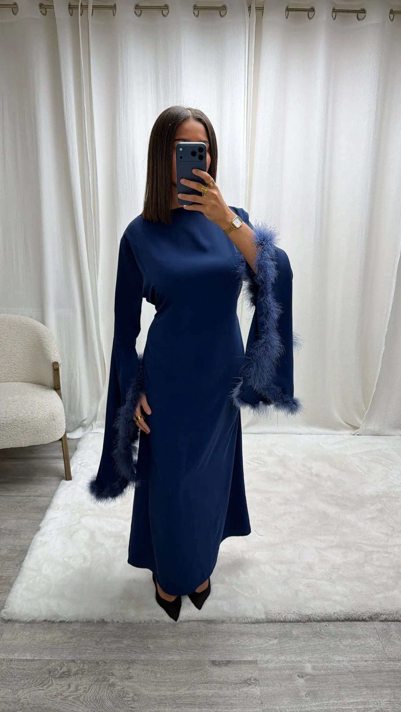 Robe de soirée fluide avec plumes Salma Miss Chadou