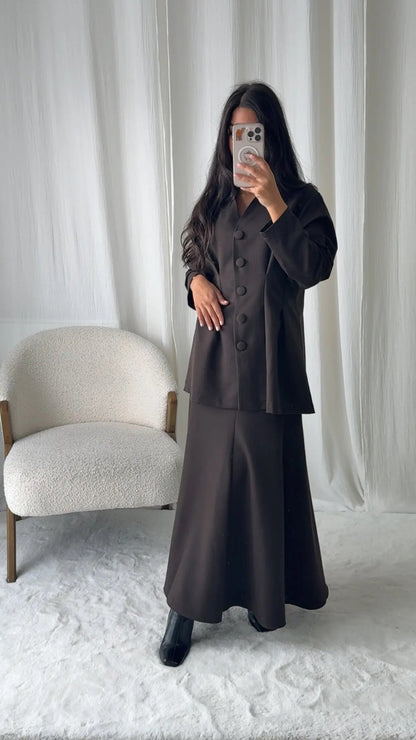 Ensemble Jupe Veste – Chocolat Élégance MissChadou