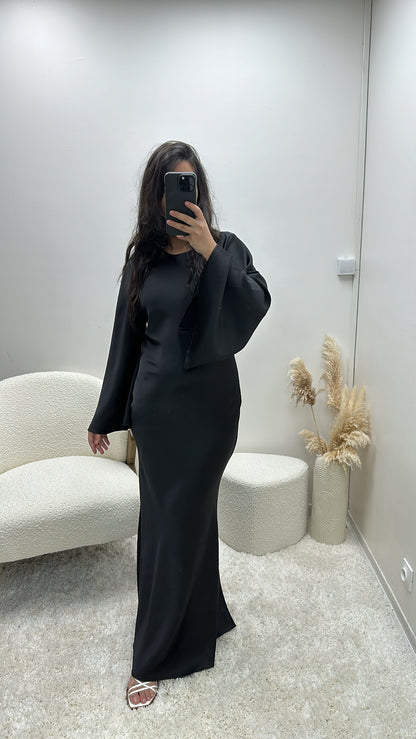 Robe Longue En Satin Noire Tina