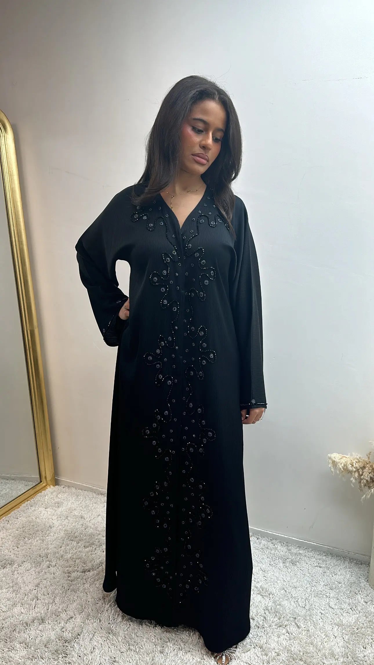 Abaya Dubai à Strass Noire