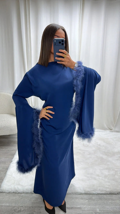 Robe de soirée fluide avec plumes Salma Miss Chadou