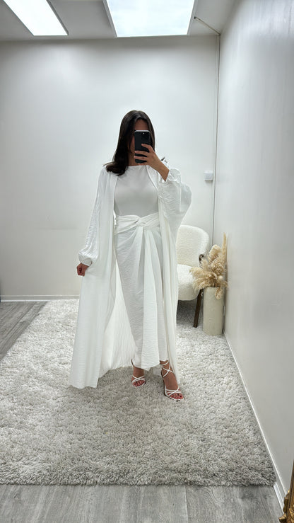 Ensemble 2 Pièces Kimono et Jupe à Nouer Blanc Kim