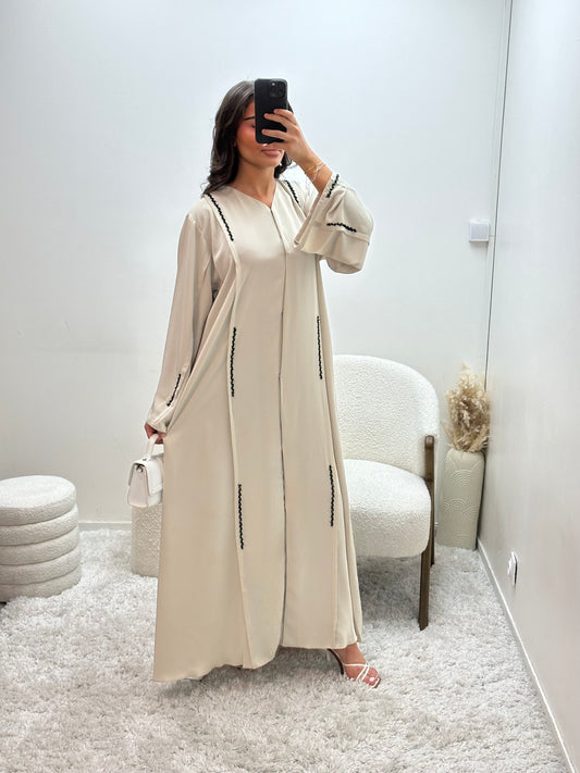 Abaya Dubai Strass Beige Noir Nimat