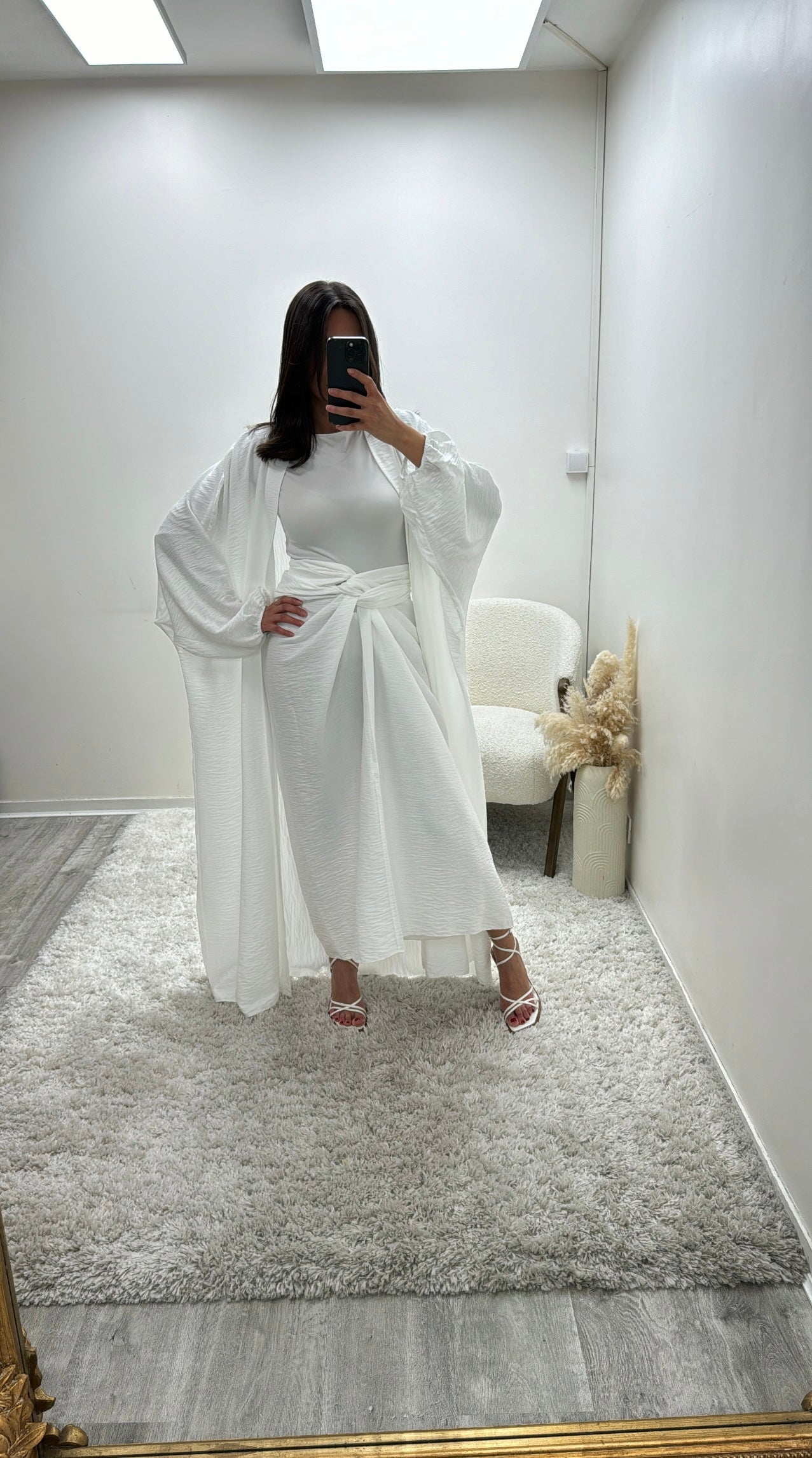 Ensemble 2 Pièces Kimono et Jupe à Nouer Blanc Kim