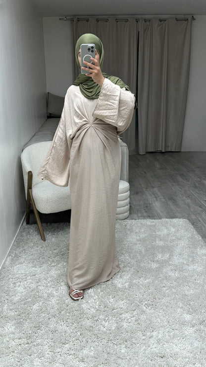 Robe Froncée Beige Nava