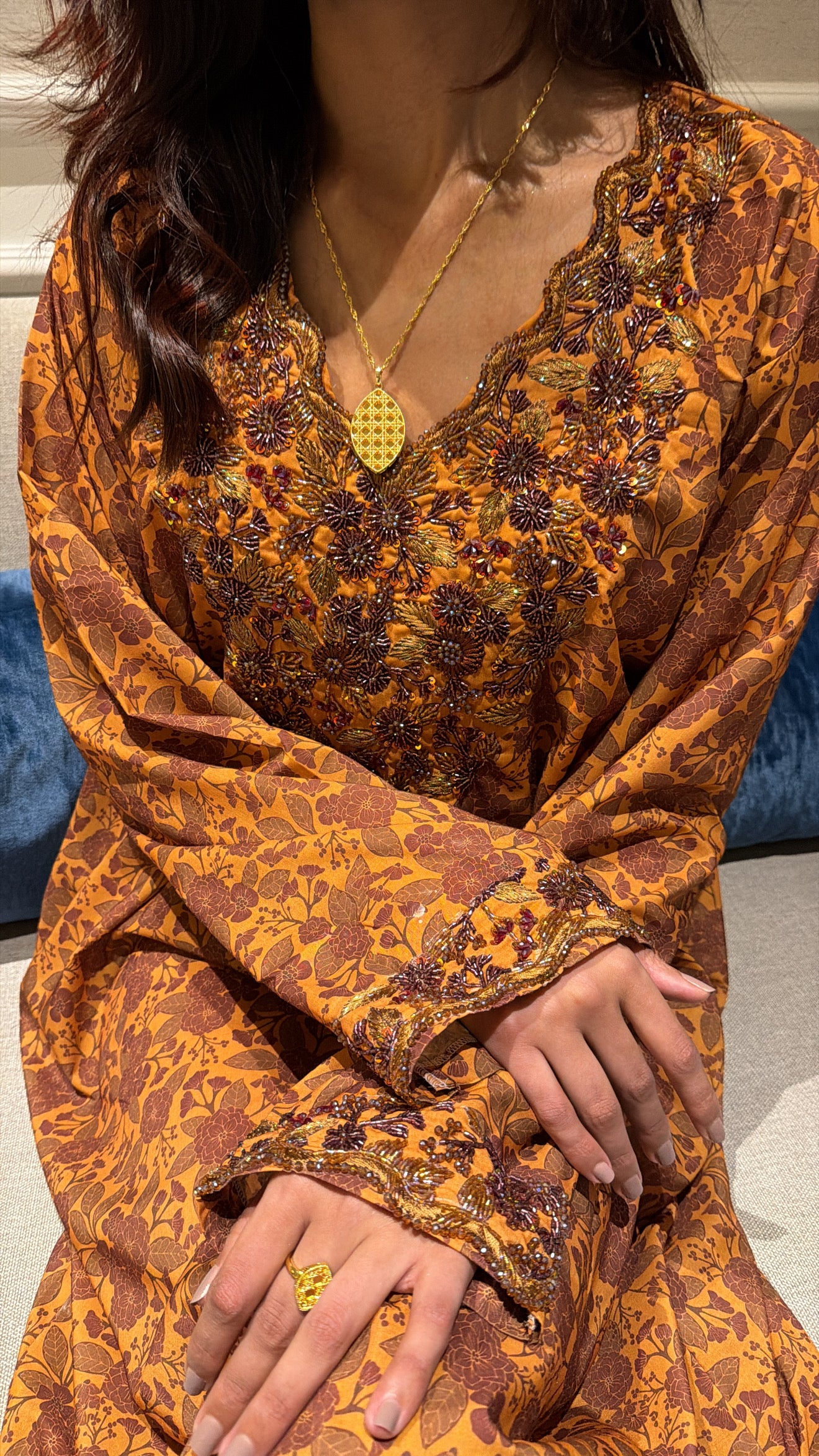 Makhaweer Brodé Rouille Fleuri – Coton