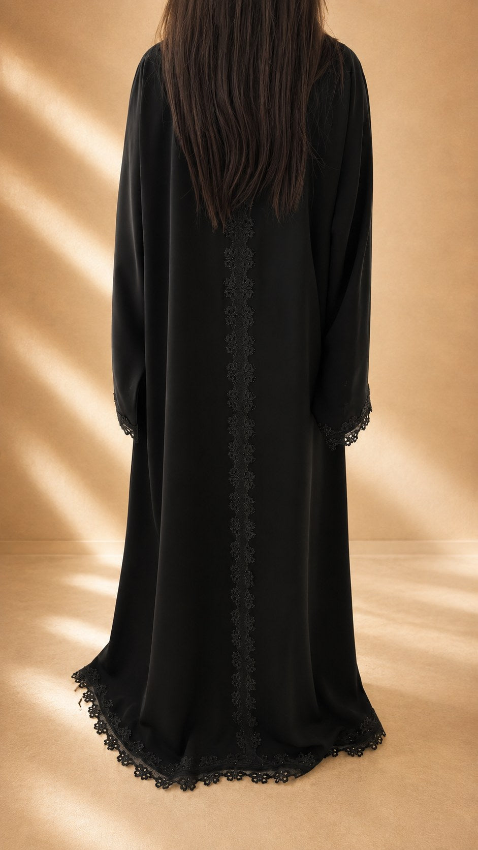 Abaya kimono Al Wasl noire et foulard assorti, ensemble 2 pièces cousu main à Dubaï