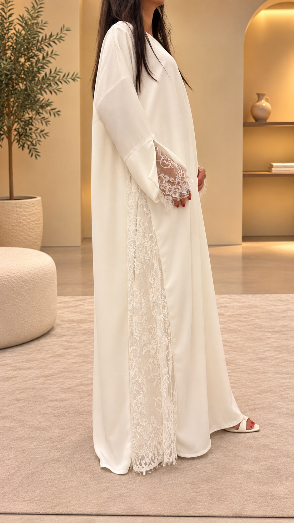 Abaya kimono blanche Lulwa, tenue élégante pour mariage et fiançailles