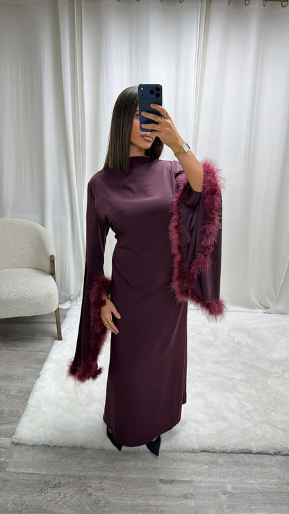 Robe de soirée fluide avec plumes Salma Miss Chadou