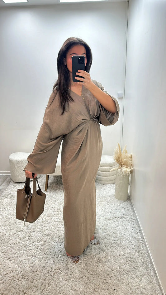 Robe Froncée Taupe Nava