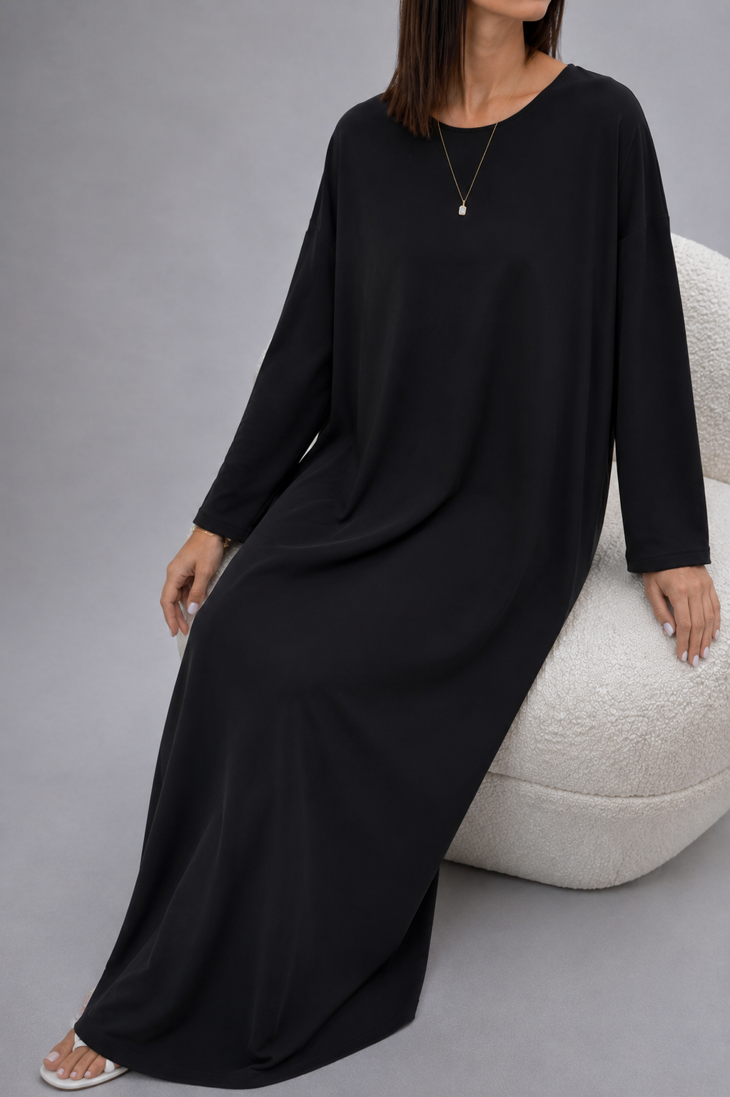 Sous-Robe Noire Manches Longues – Nidah Coréen Premium | Sous Abaya Kimono