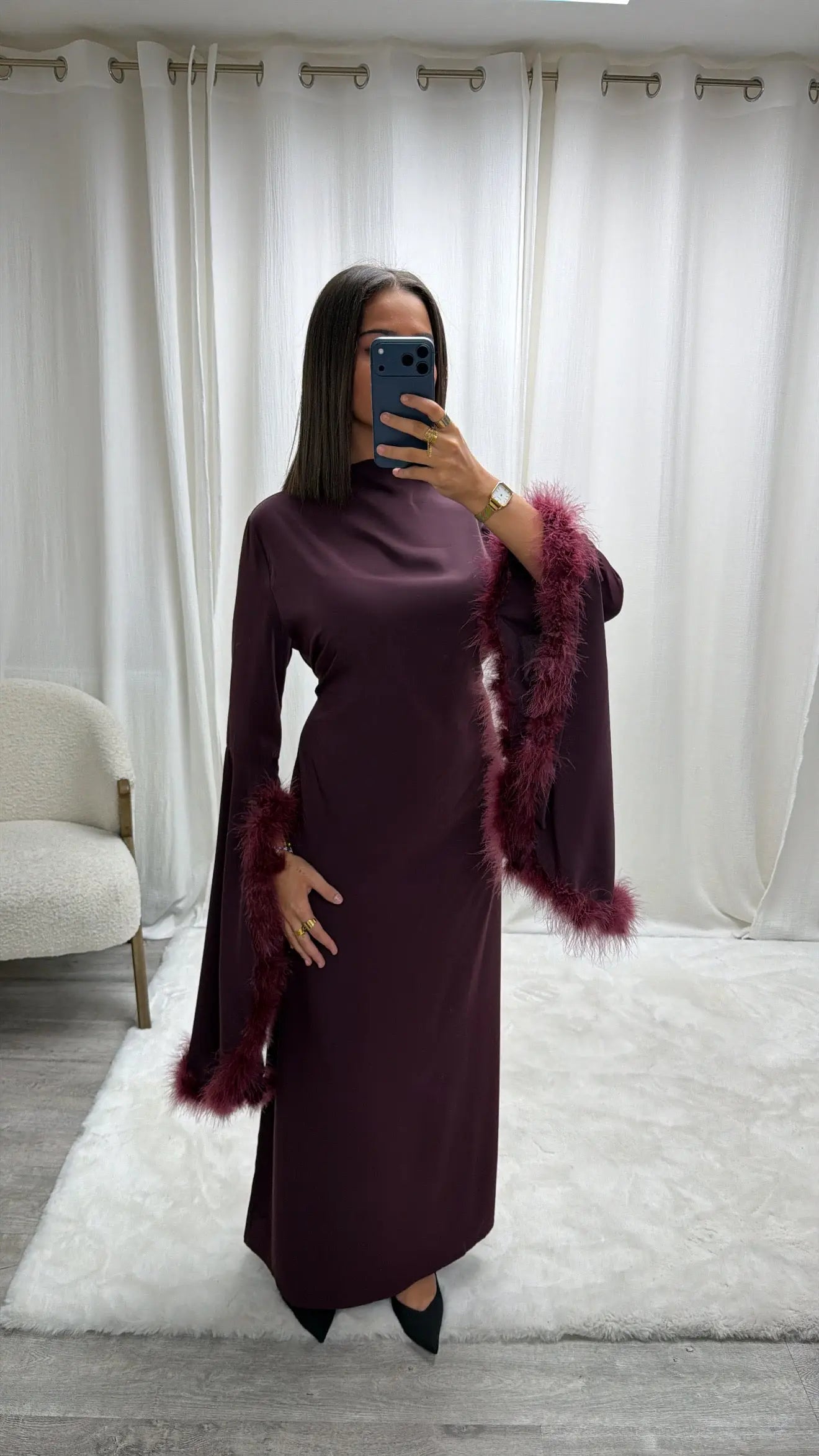 Robe de soirée fluide avec plumes Salma Miss Chadou