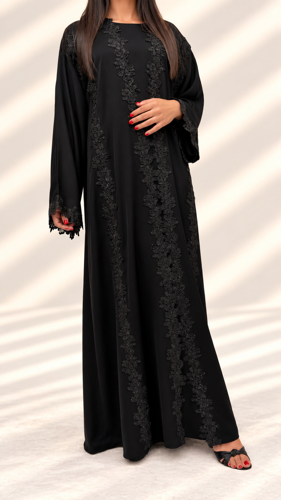 Tombé fluide de l'abaya kimono Mirdif noire en nidah coréen