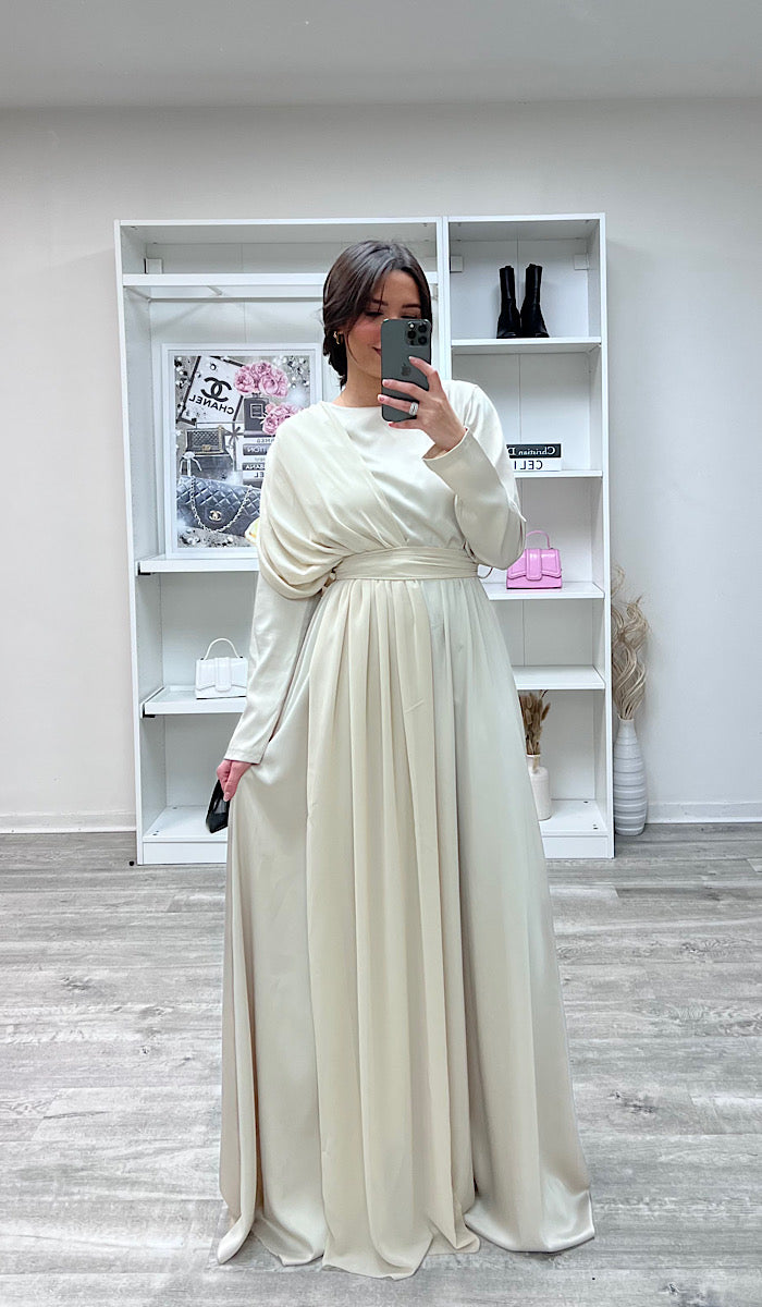 Robe de Soirée en Satin Inaya Beige – MissChadou