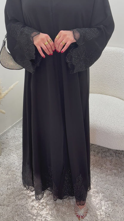 ABAYA KIMONO EMBROIDERED WITH STRASS 2 PIECES NAFISA BLACK